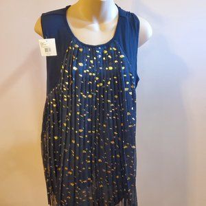 NWT A. moon Black pleated gold splattered tank top size large T4